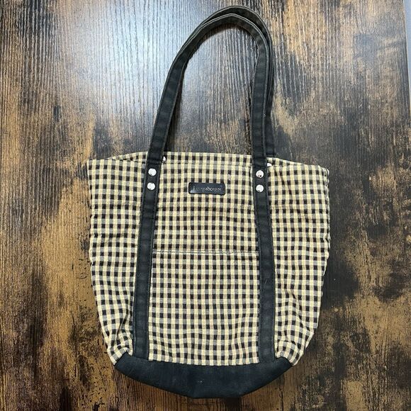 Longaberger Homestead Small Tote Bag Black Beige Check Vintage - Picture 1 of 7